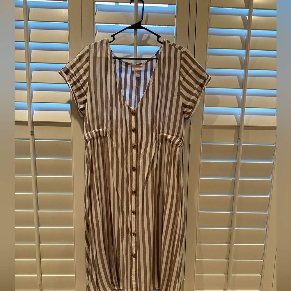 White and Brown Stripped Maternity dress